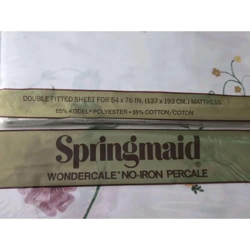VINTAGE SPRINGMAID Wondercale Double Flat Sheet + Fitted Sheet Swiss Manor